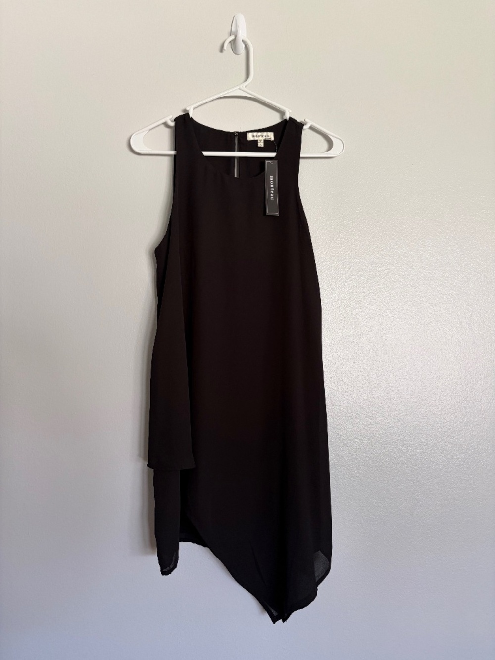 Monteau | Black Shift Asymmetrical Mini Dress | S